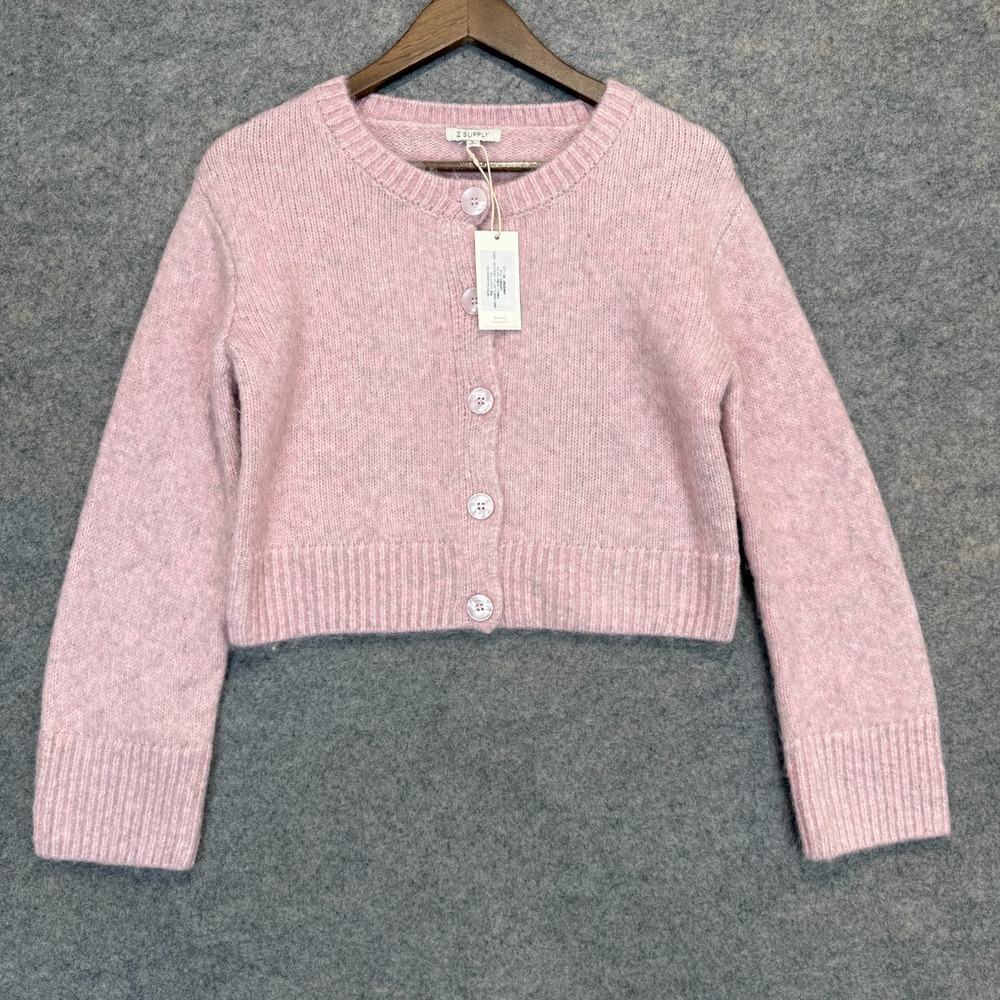Z Supply Breen Dove Mohair Blend Cardigan Sweater Womens Small Cozy Button Pink